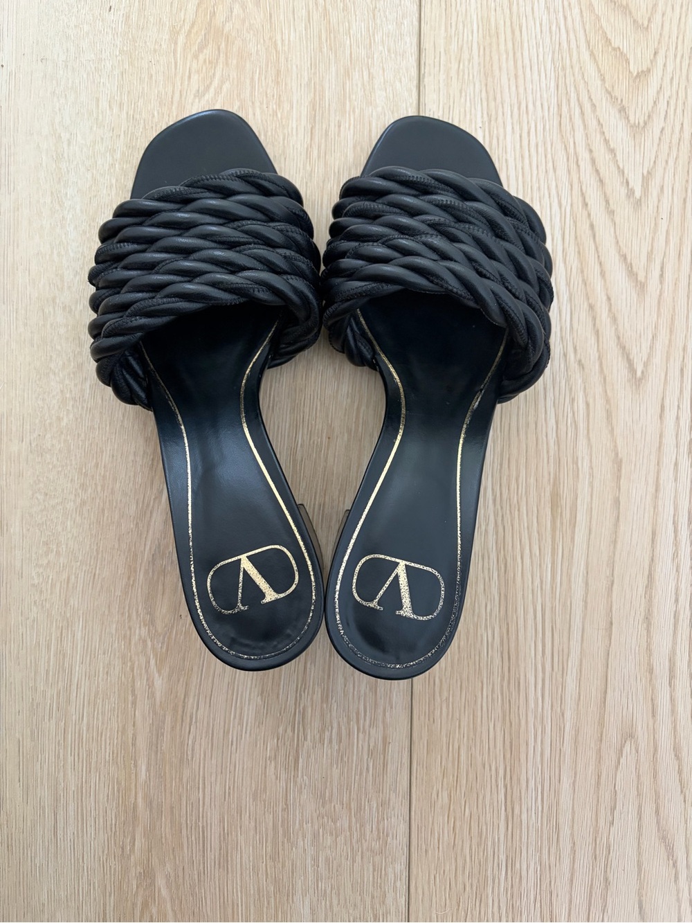 Valentino Black Braided Slide Sandals
